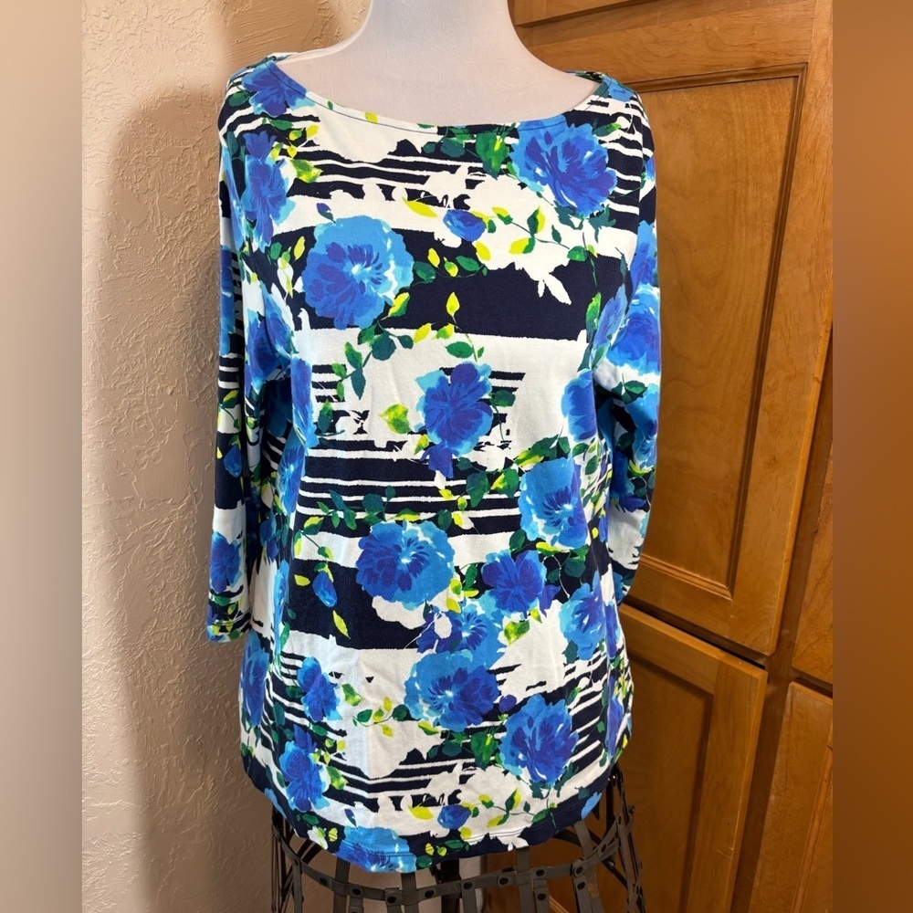 Isaac Mizrahi Blue and Green 3/4 Sleeve Boxy Tunic